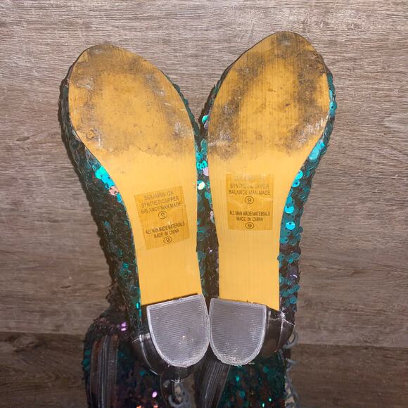 Chase + Chloe purple teal bronze Sequin Thigh High Lace Up Boots 9 Back Zip rave - Picture 8 of 14